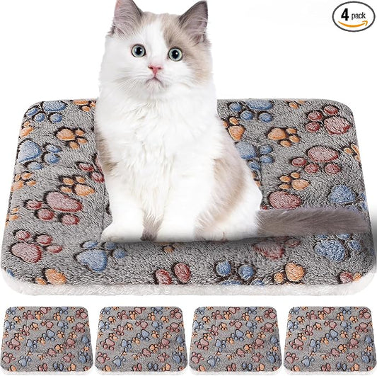 Tuanse 4 Pack Ultra Soft Dog Cat Bed Mat Small Animal Guinea Pig Bed with Cute Print Reversible Fleece Dog Crate Kennel Pad Cozy Washable Thickened Hamster Pet Beds Mat(13 x 19 Inches,Gray)