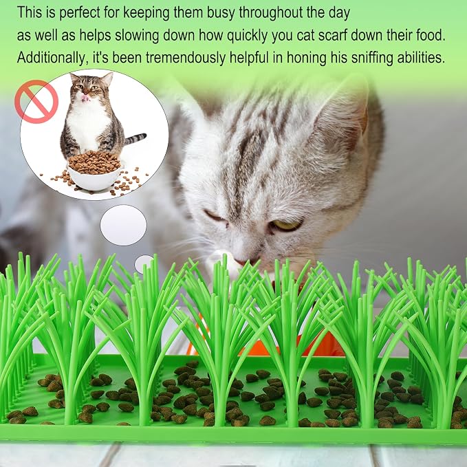 Palksky Silicone Grass Mat for Cats, Slow Food Cat Grass Mat for Indoor Cats, Foraging Snuffle Mat for Dog/Cat, Interactive Enrichment Cat Mat, green