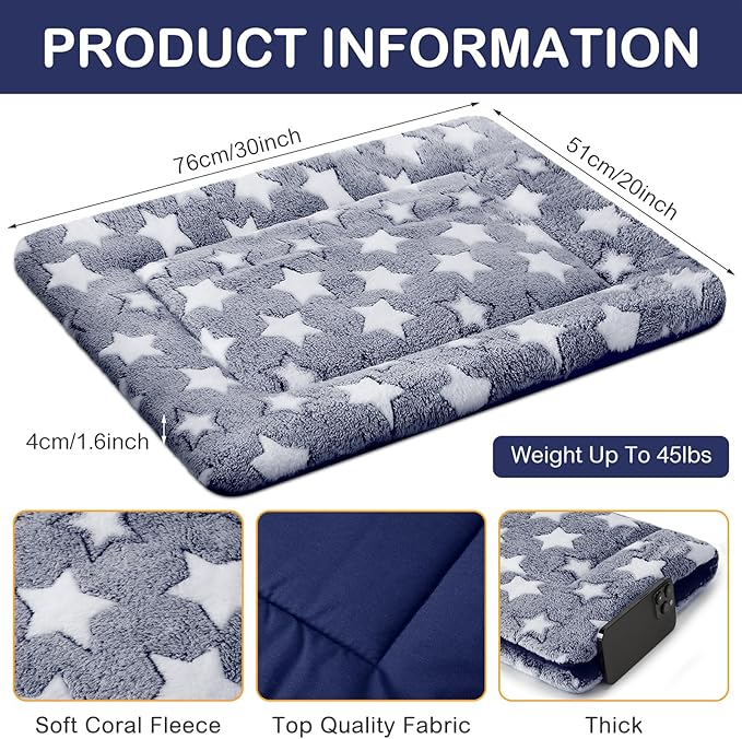 VitalCozy 4 Pcs Dog Crate Pads, Ultra Soft Warm Washable Anti-Slip Kennel Bed Mat for Pets, Reversible, Replaceable, Cage Liner for Small Medium Large Dogs and Cats(20 x 30 x 1.6 Inch,Star,Blue)