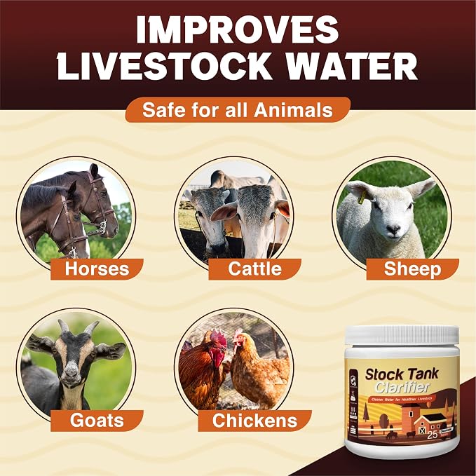 Stock Tank Clarifier - Improves Livestock Water by reducing buildup and Creating Healthier Water troughs. Safe for Horses, Cattle, Sheep, Goats & Chickens. (Tablet, 50, Count)