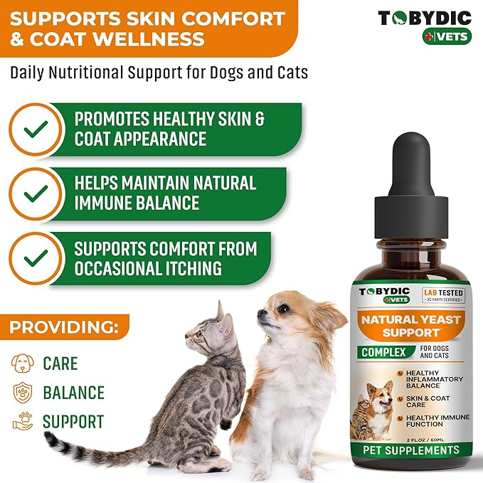 Natural Cats & Dog Yeast Infection Relief - Itchy Skin & Ear Treatment - Reduces Irritation & Relieves Itching and Allergy - Herbal Medicine Drops Supplement