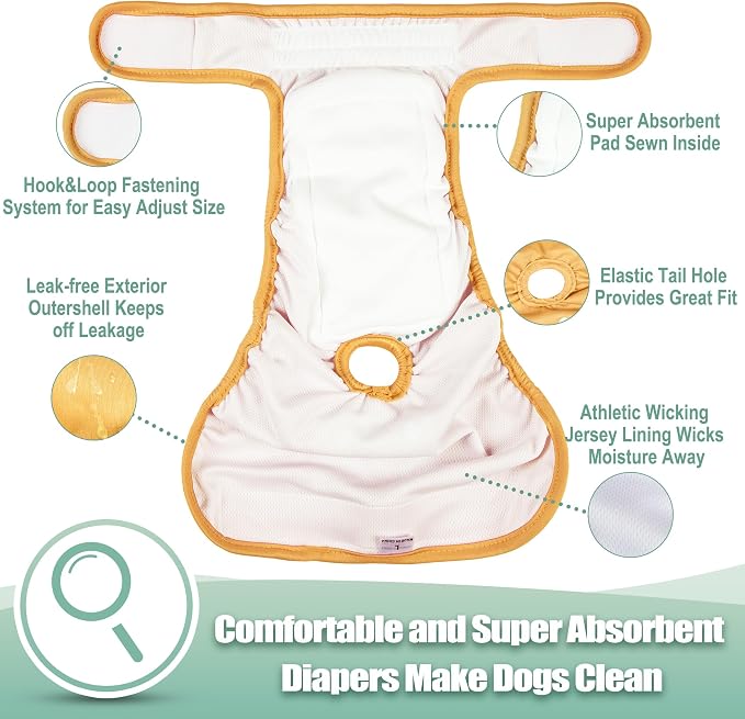 wegreeco Washable Dog Diapers (3 Pack), Highly Absorbent Dog Diapers Female for Doggie Puppy in Heat, Period, Incontinence, or Excitable (Blue Green Yellow, Medium)