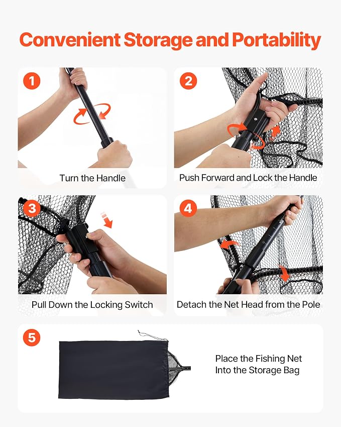 VEVOR Fishing Net, Landing Nets with Telescopic Handle Lightweight and Stronger Fish Gear, Durable and Fish-Friendly, for Kayak, Boat, Bank, Pond