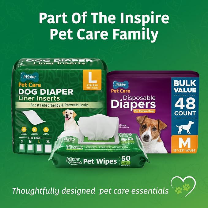 Inspire Naturals Pet Wipes for Dogs and Cats 100% Natural Plant Based with Organic Antioxidants, Dog Wipe Cleaning Deodorizing | Puppy Wipes | Dog Wipes for Paws and Butt (400ct - 8 Pack)