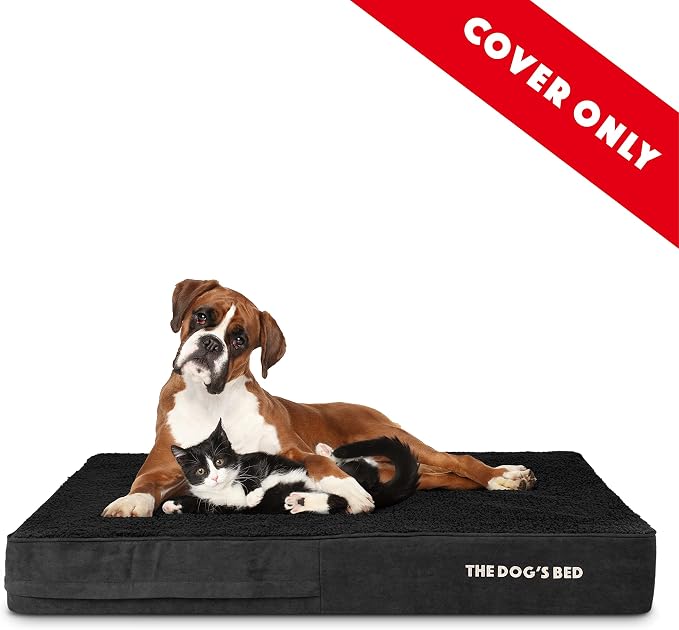 The Dog’s Bed Replacement Outer Cover, Plush Fabric, Black Plush, XL, 6-Inch