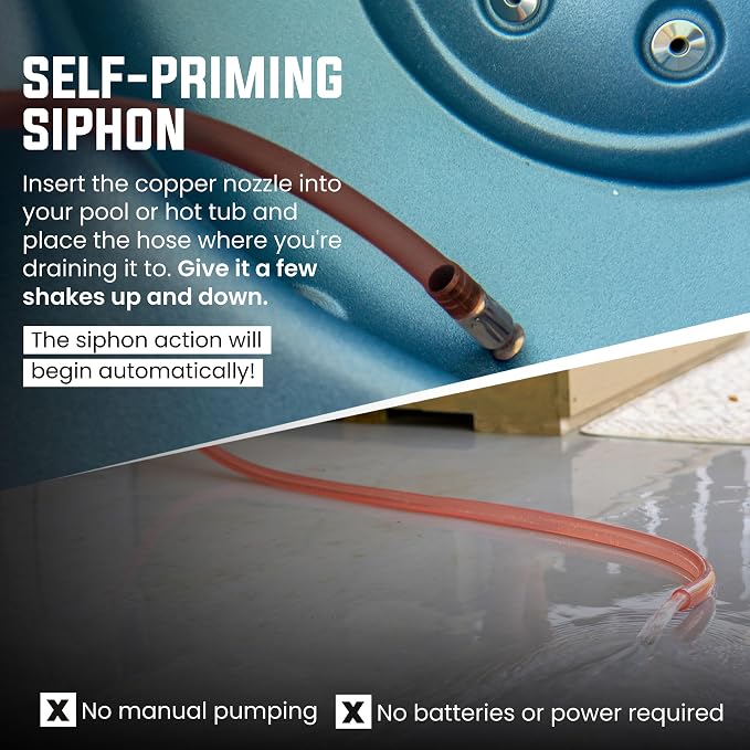 1” x 10’ Self-Priming Shaker Jiggler Siphon Hose, FlowPro Siphon Gas & Fuel Transfer Pump, Gas Can Siphon for Boats, Jet Ski, Pontoon. Water Siphon Pump for Hot Tub Drain and Cold Plunge | 10 GPM