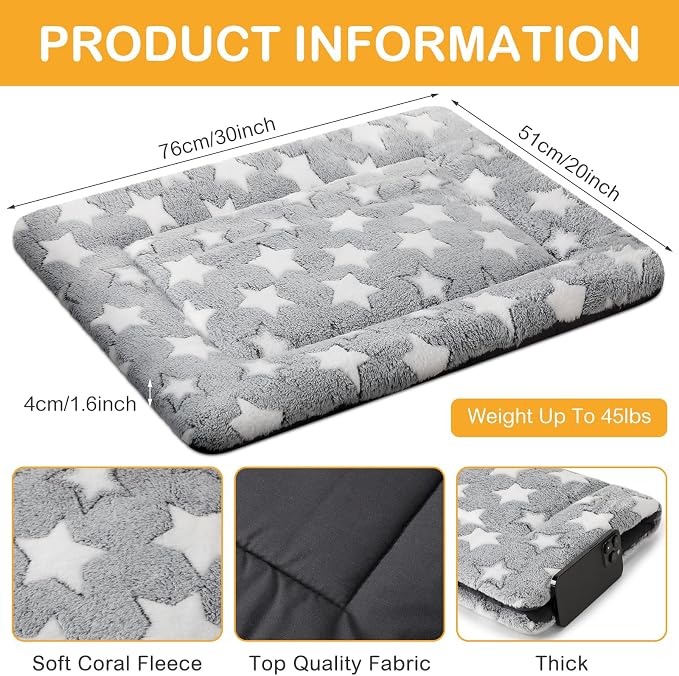 VitalCozy 4 Pcs Dog Crate Pads, Ultra Soft Warm Washable Anti-Slip Kennel Bed Mat for Pets, Reversible, Replaceable, Cage Liner for Small Medium Large Dogs and Cats(20 x 30 x 1.6 Inch,Star,Gray)