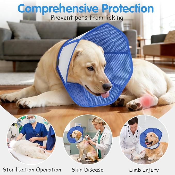 Upraded Dog Cone Collar After Surgery, Adjustable Soft Dog Cone, Soft Inner & Sturdy Protective Recovery Elizabethan Collar for Dogs to Stop Licking Wounds (M)