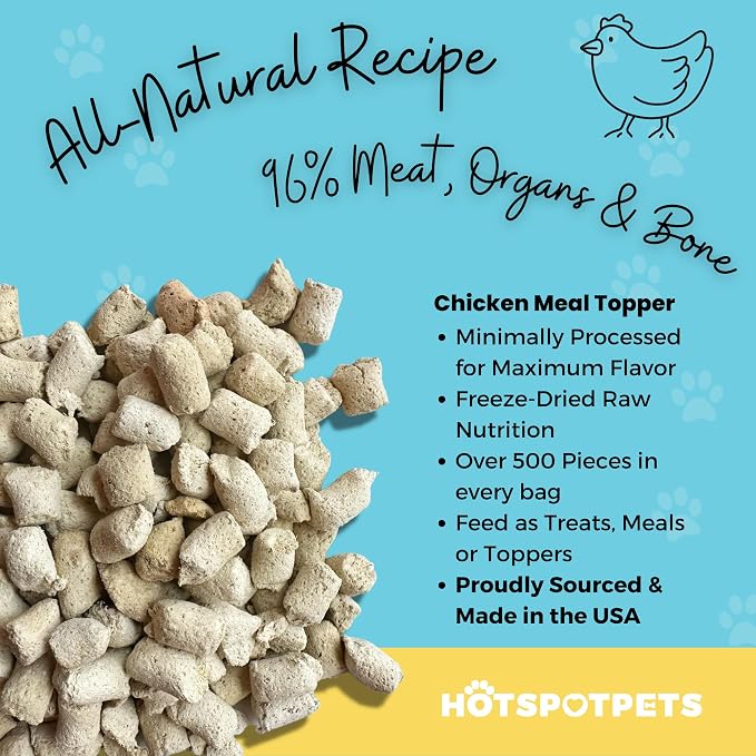 hotspot pets Freeze Dried Raw Chicken Meal Toppers for Dogs - Single Protein,All Natural, Grain-Free- Perfect for Training, Topper or Snack - Made in USA - (Chicken Meal Toppers) 1LB Bag (500+ pcs)