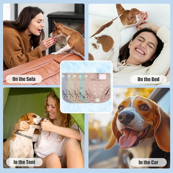 wegreeco Cooling Dog Diapers Female, Reusable Dog Cooling Diapers, High Absorbent Puppy Doggie Panties for Heat, Excitable Urination, or Incontinence, Self-Cooling, 5 Pack(Elegant, X-Large)