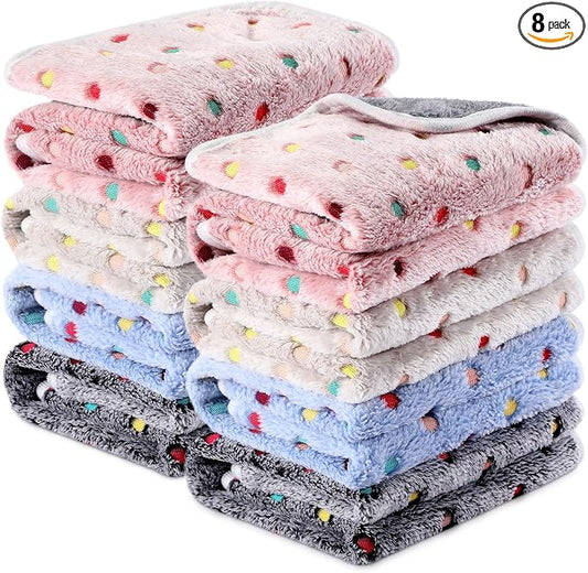 Tudomro 8 Pcs Absorbent Guinea Pig Blankets Washable Small Animal Fleece Bedding Cage Liners Reusable Pet Sleep Mat Pad Cover for Ferret Chinchilla Furniture Protection(Dot,12 x 12 Inch)