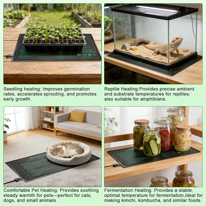 Bestio Waterproof Seeding Heat Mat 10"x 20.75", 4 Pack Durable Heat Mats for Seed Starting, UL & MET-Certified Plant Heating Pad, Indoor Gardening, Greenhouse