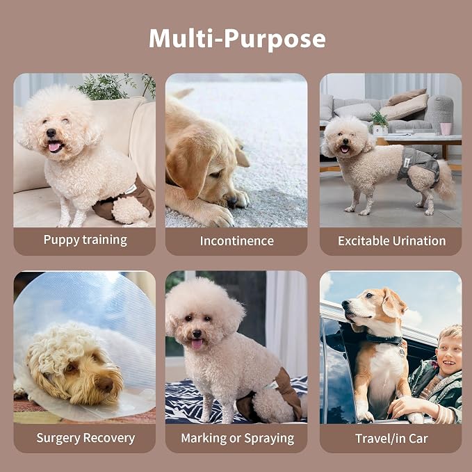 Vecomfy Reusable Female Dog Diapers for Large Dogs,(4 Pack) Easy Absorbent Medium Doggie Diapers for Peeing,in Heat,Doggie Period Panties,Dark Colors,XL