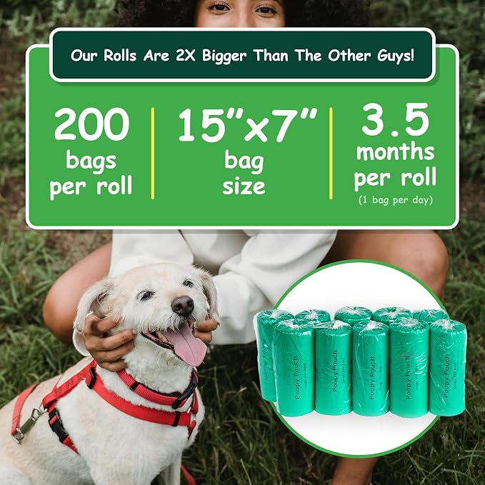 Tie-Handle Pet Waste Bags - 2,000pcs of 7"x15" Lemon-Scented Dog Poop Bags with Handles - Compatible with Most Roll-Style Dispensers - Durable, Leak-Proof, and Keeps Odors at Bay