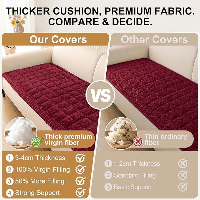 Smiry Couch Cover for Dogs, Non Slip Fuzzy Pet Sofa Covers Washable for 2 Cushion Couch, Soft Thick Furniture Protector for Cats Dogs, Against Fur, Dirt, Scratch Resistant (Red, 27.6"x47")