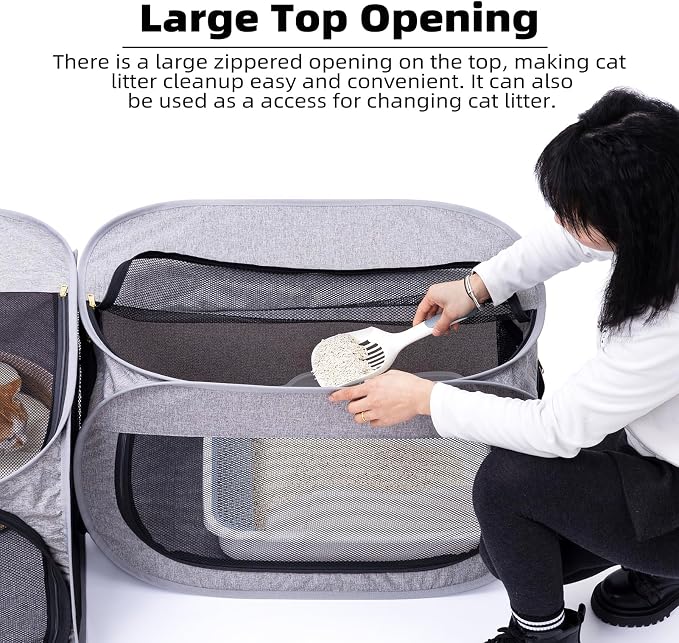 NAFU Corner Cat Playpen with Litter Box Compartment for Indoor Use - Space Saving Foldable Enclosure for Kittens & Puppy, Cat Houses & Condos