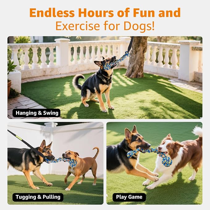 LOOBANI Outdoor Bungee Tug Toy, Dog Toy Hanging from Tree for Small to Large Dogs, Interactive Exercise Play Cord & Tether with Chew Rope Toy (Tree Stump Tug of War-Black)