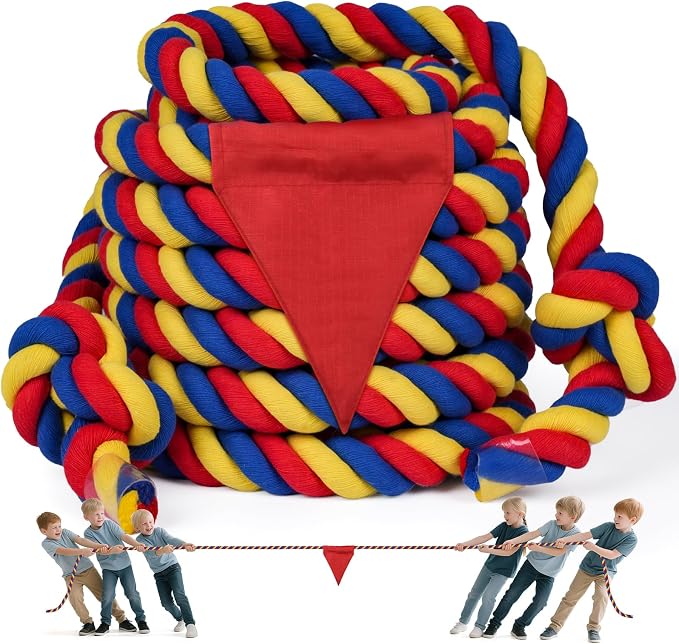 X XBEN Field Day Tug of War Rope for Kids and Adults 55FT, Family Reunion Birthday Party Games, Summer Outside Lawn Games, Camping Picnic Carnival Games, Perfect for Team Building Activities