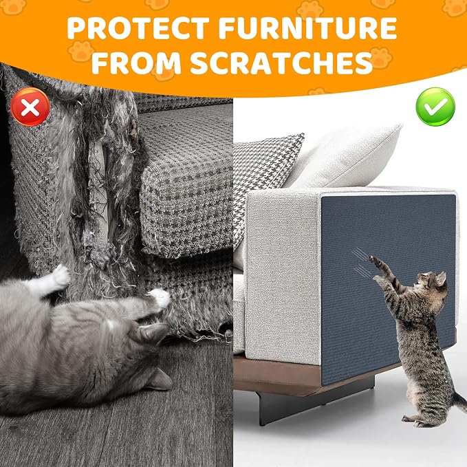 Cat Scratching Mat Self-Adhesive, 78.7'' x 15.8'', Trimmable Cat Scratch Pads Furniture Protector, DIY Climbing Cats Scratching Carpet for Couch, Door Frame or Wall Corner Protector (Light Gray)