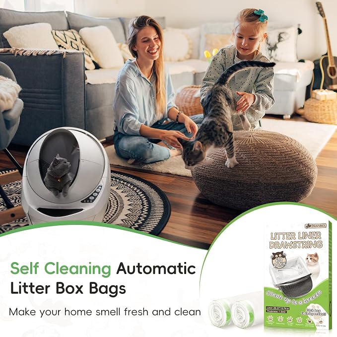 120 Count Cat Litter Bags for Litter Box Robot 4/3/5, Pre-Separated Thick Self-Cleaning Litter Box Liners, Heavy Duty Drawstring Litter Bags for Automatic Litter Box, 26.4" x 15.7"