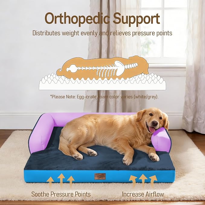 Comfort Expression Extra Large Dog Bed Orthopedic - XL Orthopedic Dog Beds Memory Foam Pet Couch Waterproof Sofa Bolster with Removable Cover - 42 x 30