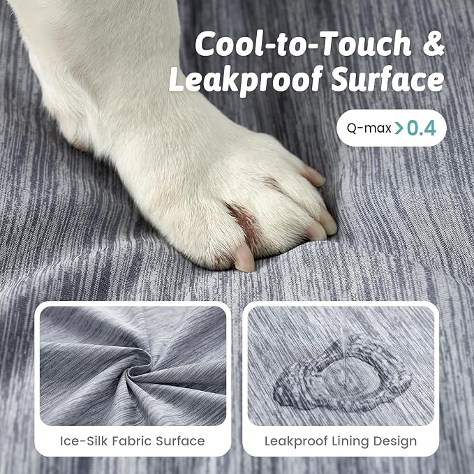 COZY KISS Large Cooling Orthopedic Dog Bed, Waterproof Egg Crate Foam Pet Bed with Removable Washable Cover, 44x32x4in,Dark Grey