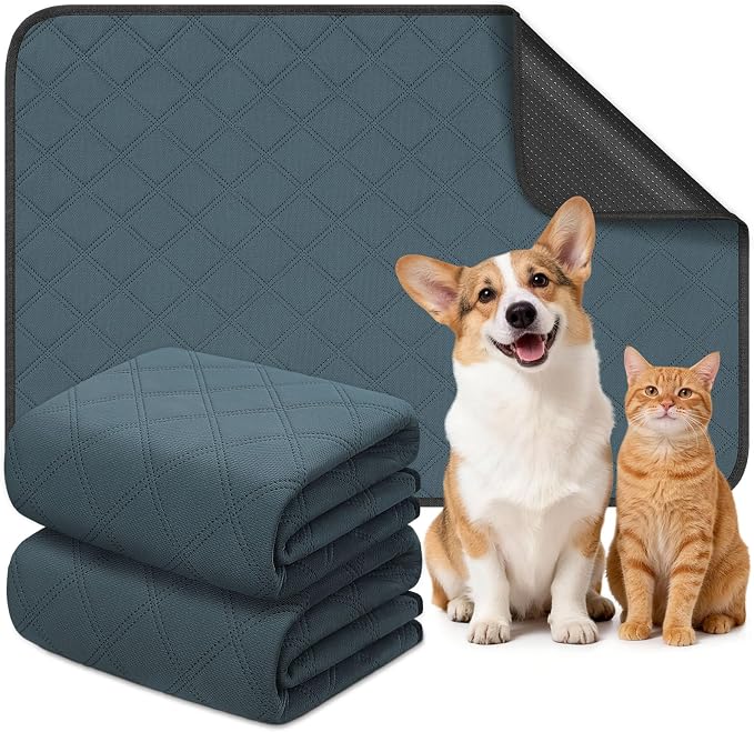 Siedihit Washable Reusable Pet Pee Pads, Absorbent Non-Slip Training Mat for Dog Cat Rabbit Puppy Kitten, Whelping Playpen Crate Bed Cage Home Indoor Outdoor (Medium - 2pack, Rectangle)