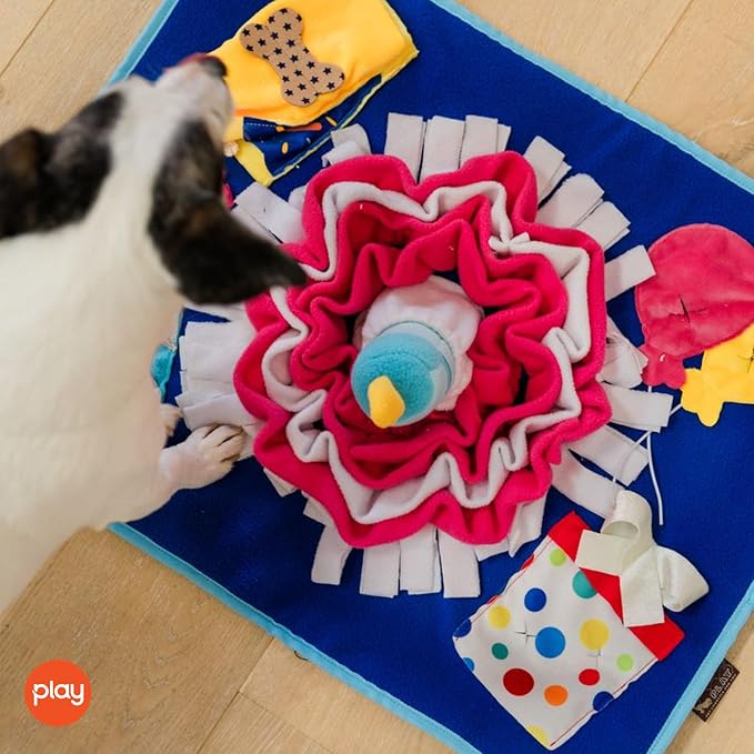 P.L.A.Y. Cute Snuffle Mat for Dogs - Birthday Themed Interactive Food & Treat Mat for Puppies Dogs - Enrichment Toy, Great for Slow Feeding, Nosework & Foraging Skills - Machine Washable