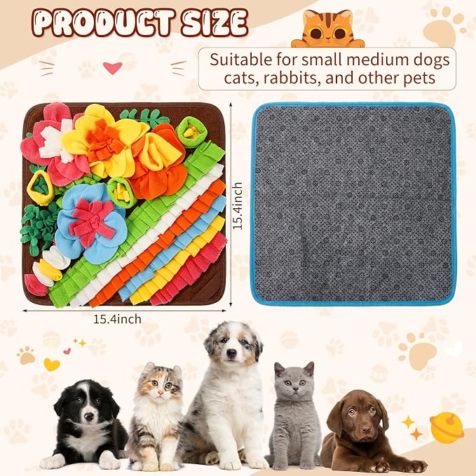 Yinkin 2 Pack Snuffle Mat for Dogs Slow Feeding Mat for Small Medium Breed Dogs Puppy 15.4 x 15.4 Inches Slow Feeder Toy Dog Interactive Nosework Toy Encourages Natural Foraging Skills (Classic Style)