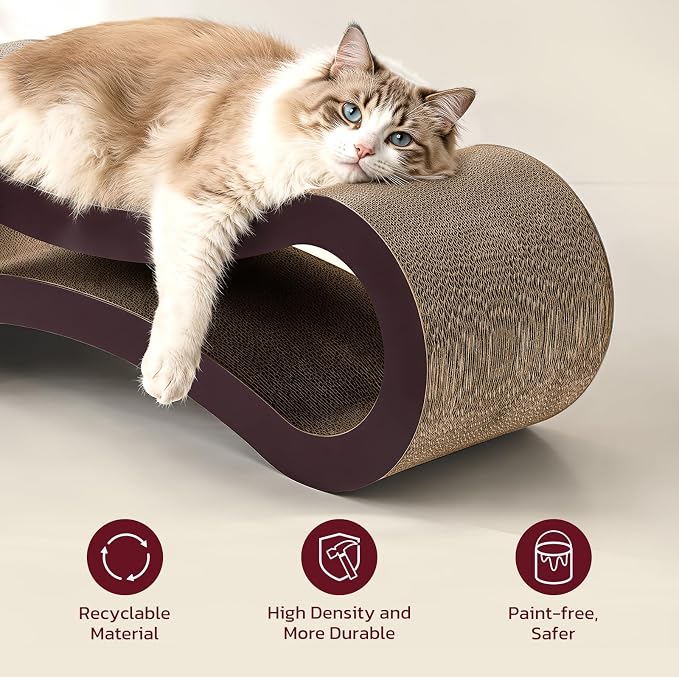 Extra Large Cat Scratcher Cardboard Bed, 34" Horizontal Cat Scratcher Cardboard Lounger, 100% Recyclable & Reversible Durable Board Pads Prevents Furniture Damage
