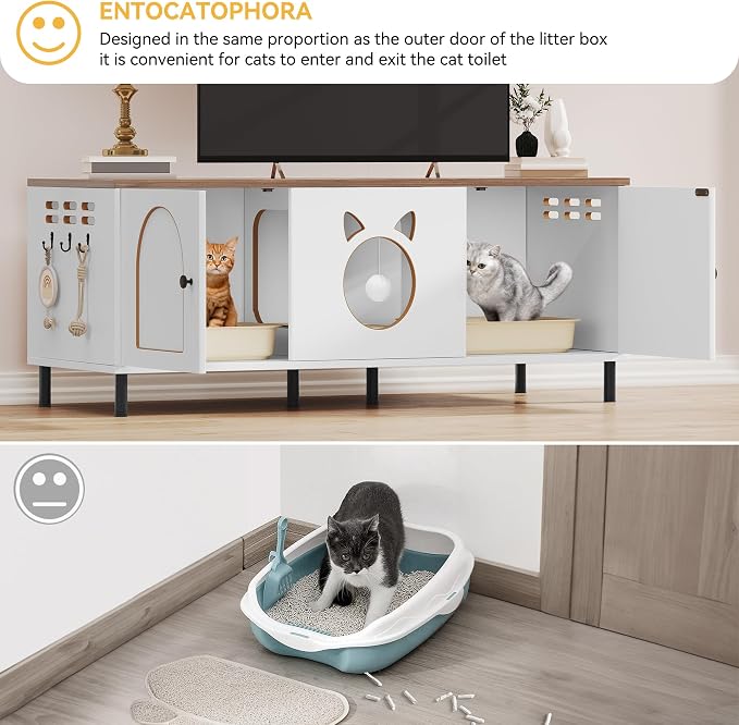 YITAHOME Cat Litter Box Enclosure, 59in Litter Box Furniture Hidden, Wooden Cat Washroom Furniture, Litterbox Furniture Hidden Fit Most of Litter Cabinet, End Table, Nightstand, Indoor Cabinet