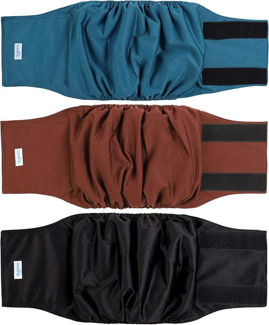 Leekalos Male Dog Diapers (3 Pack), High Absorbing Dog Belly Bands for Male Dogs, Washable Reusable Dog Male Wraps (Black, Blue, Coffee, XX-Large)
