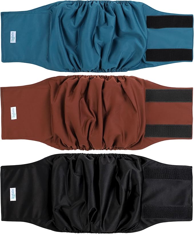 Leekalos Male Dog Diapers (3 Pack), High Absorbing Dog Belly Bands for Male Dogs, Washable Reusable Dog Male Wraps (Black, Blue, Coffee, X-Small)