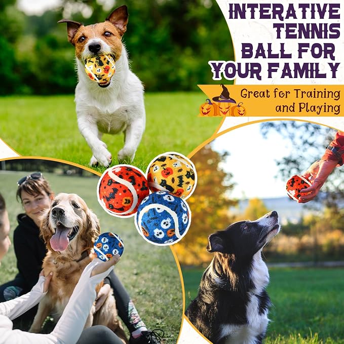 Seenelling 36 Pcs Dog Squeaky Tennis Balls 2.5 Inch Interactive Balls for Small Medium Large Dogs Teething Chew Toys for Throwing Fetch Exercise Playing Outdoor 6 Style(Spider)