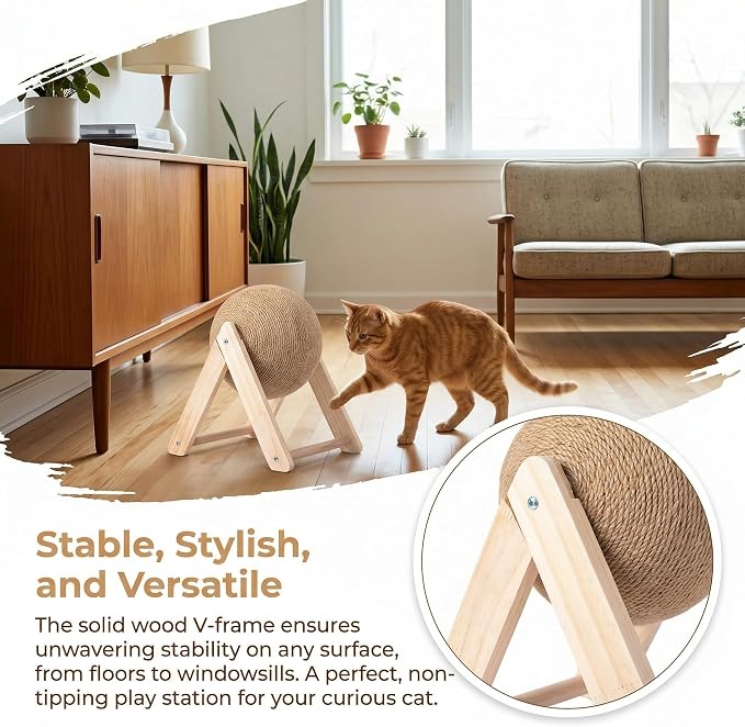 ibasenice Cat Scratch Toy, Sisal Scratcher Ball, Fun for Cats, Protects Furniture