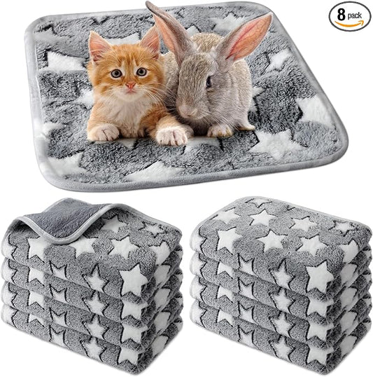 Tudomro 8 Pcs Absorbent Guinea Pig Blankets Washable Small Animal Fleece Bedding Cage Liners Reusable Pet Sleep Mat Pad Cover for Ferret Chinchilla Furniture Protection(Grey Star,12 x 12 Inch)