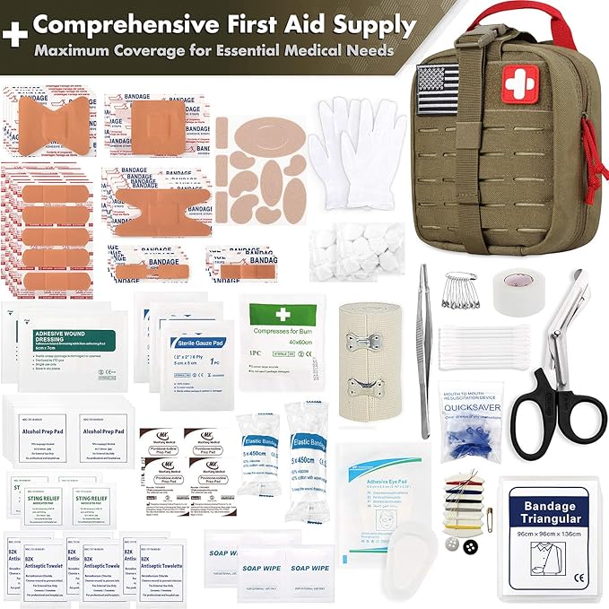 EVERLIT Survival Upgraded Survival First Aid Kit Emergency Gear Trauma Kit with 1000D Nylon Laser Cut Tactical EMT Pouch for Outdoor, Camping, Hunting, Hiking, Earthquake, Home, Office