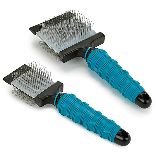 Dog and Cat Coat Grooming Tools Improved Double Sided Flexible Slicker Brushes (Set of Both Slicker Brushes)