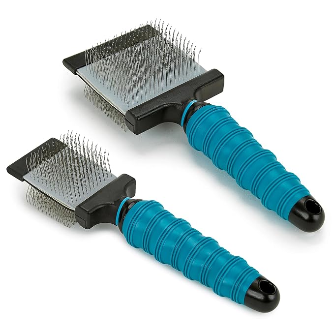 Dog and Cat Coat Grooming Tools Improved Double Sided Flexible Slicker Brushes (Medium)