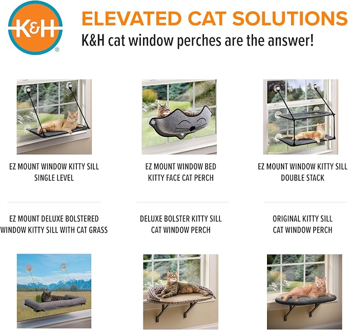 K&H Pet Products Bolster Kitty Sill Cat Window Perch Bed for Large Cats, Orthopedic Window Hammock Holds 40 lbs, Washable Cover, Indoor Windowsill Furniture Bed Seat - Tan/Kitty Unheated 14 X 24in