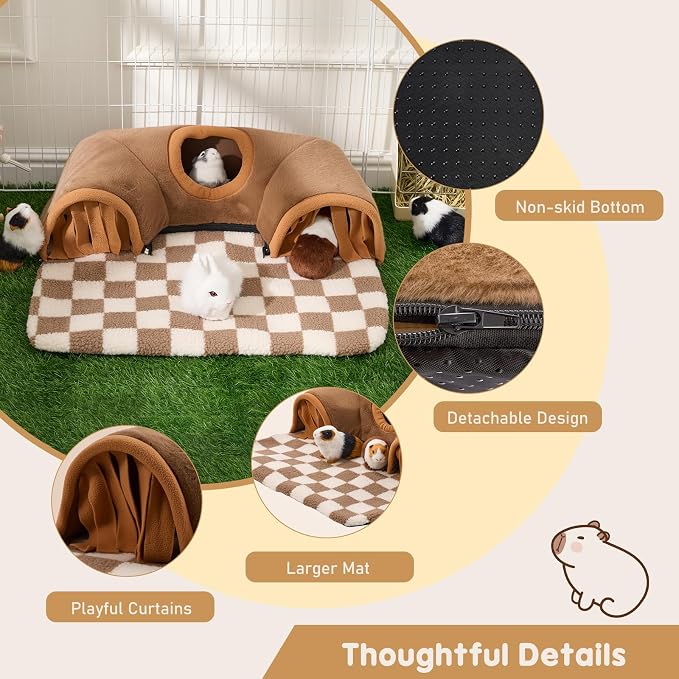 Avont Guinea Pig Hideout Tunnel, Large Hideaway Play Tube Toys Mat for Small Animal Dwarf Rabbits Bunny Chinchillas Hamsters Hedgehogs Ferrets Bearded Dragons and Rats -Brown