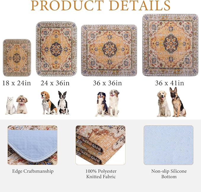Homimp Washable Pee Pads for Dogs, 2 Pack Reusable Puppy Pads Waterproof, Absorbent and Leakproof Dog Pee Pads, Non Slip Puppy Training Pads, Pet Mat for Floor,Crate,Couch,Whelping,Khaki, 24"x36"
