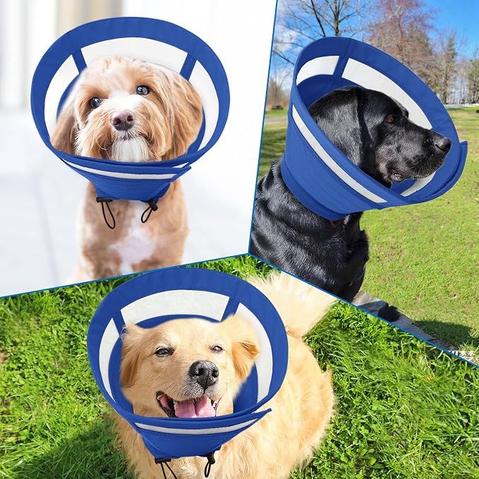 SAWMONG Soft Cone for Dogs – Medium Dog Recovery Collar, Adjustable E-Collar to Stop Licking After Surgery (M, Blue)