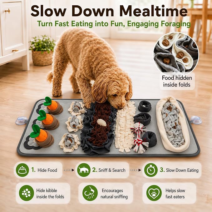 Snuffle Mat for Dogs – Extra Large 32'' x 20'', Washable Slow Feeder Dog Toy, Durable Interactive Dog Puzzle for Mental Stimulation & Nosework Training, with Anti-Slip Suction Cups