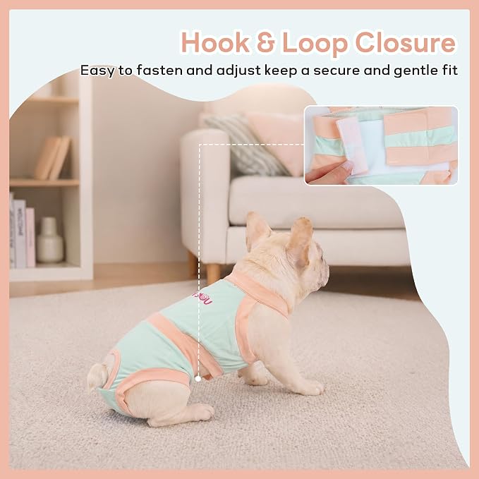 PUMYPOREITY Dog Diapers for French Bulldogs – Secure Fit Dog Wraps, Reusable & Machine Washable, for Heat Cycle, Marking, Pee Protection, Indoor Use, Travel, Home Protection, LightBlue, XL
