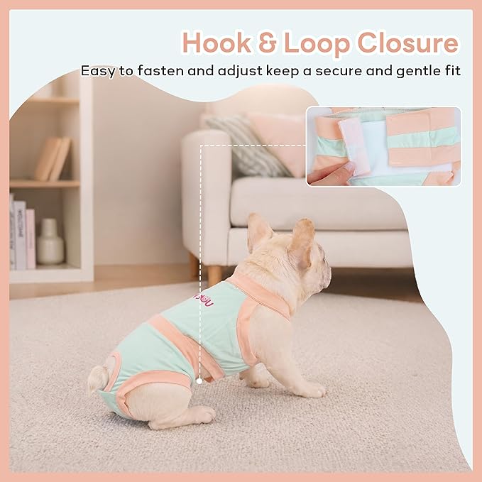 PUMYPOREITY French Bulldog Dog Pants – Made for Short Body & Broad Chest, Reusable Washable Solution for Marking, Accidents, Travel & Home Use for Male or Female Dogs, LightBlue, M