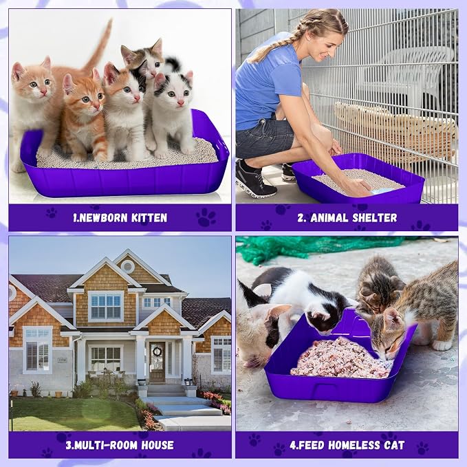 Bokon 25 Count Disposable Litter Box for Cat, Large Disposable Litter Tray for Travel Home Durable Portable Plastic Kitty Litters Boxes Leak-Resistant Easy-Grip Rim, 15.7 x 11.8 x 3 Inches(Purple)