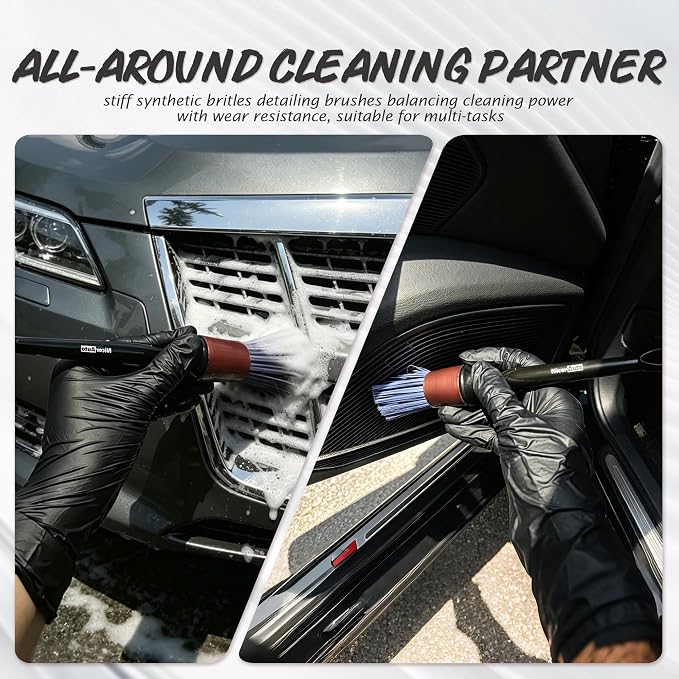11PCS Professional Car Detailing Brush Set, Boars Hair & Ultra Soft Auto Detailing Brushes for Car Interior Exterior Cleaning, No Scratch Detail Brush Kit for Wheels Leather Air Vents, Rose Gold