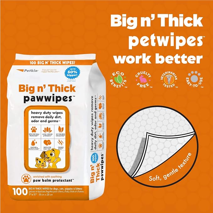 PETKIN Big N Thick PAW Wipes Dog and CAT Wipes