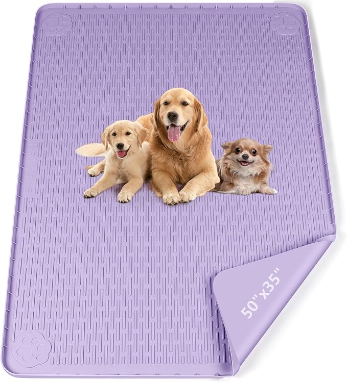 Pee Pads for Dogs, 50" x 35" Extra Large Reusable Silicone Mat, Washable Puppy Training Pads for Potty Training, Non-Slip, Leak-Proof, Indoor Floor Protection (Purple)